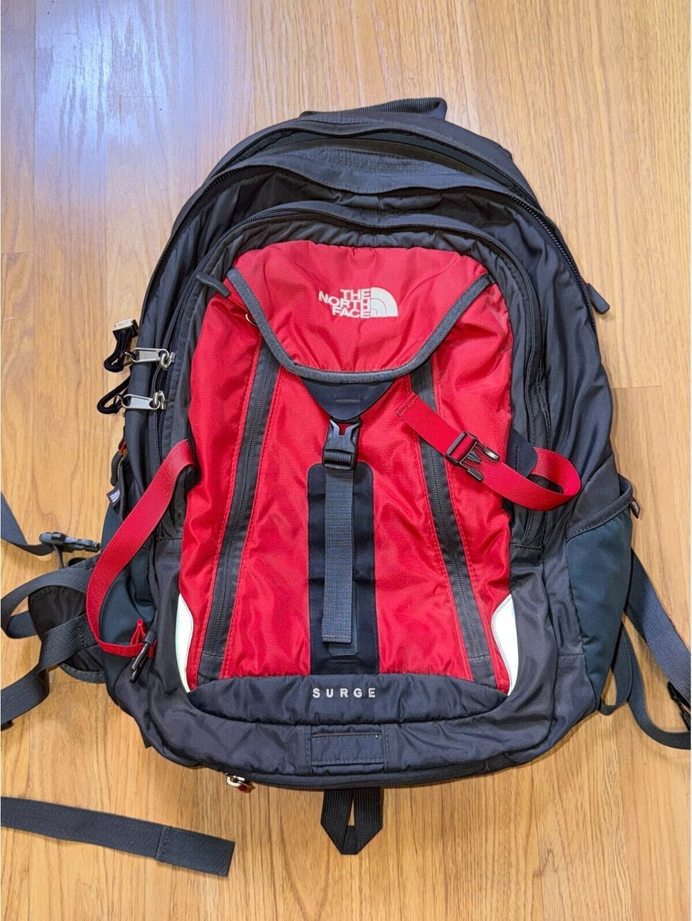 The North Face Surge Backpack Red Black Laptop Compartment School Travel Hiking